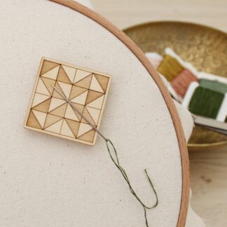 Wood Needle Minder, Quilt Block Themed Quilter's Gift